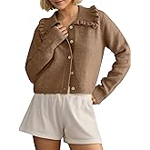 MISSACTIVER Women Ruffle Collar Cropped Cardigan Casual Lapel Button Down Sweaters Long Sleeve Open Front Knit Jacket