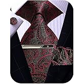 ROBERTO GABBANI Mens Silk Tie and Pocket Square Cufflinks Clip Set, Designer Woven Necktie Set for Wedding Business Prom