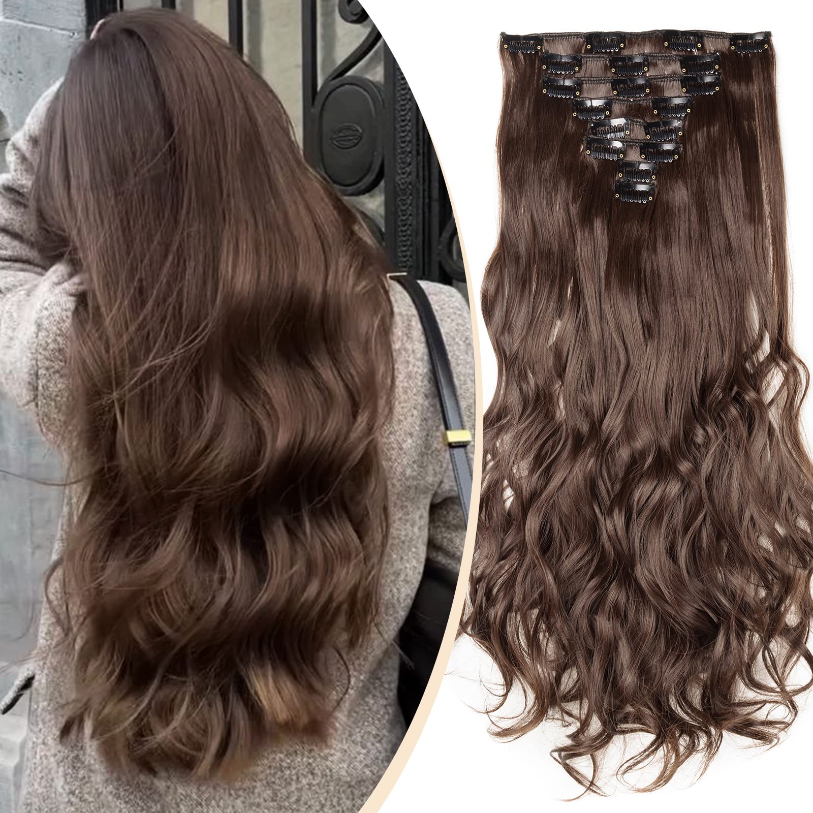 S-noilite 17-26 Inches(43-66cm) 8pcs Long Full Head Clip In Hair Extensions Extension Sexy Lady Fashion Choice 60 Colours (17 Inches-Curly, Medium Brown)