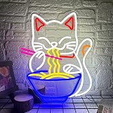 Fortune Cat Ramen Neon Sign, Dimmable Japanese Lucky Cat Noodle LED Neon Sign for Wall Decor, USB Powered for Restaurant Bar Party Bedroom Birthday Gifts(15.7 * 12.7in)