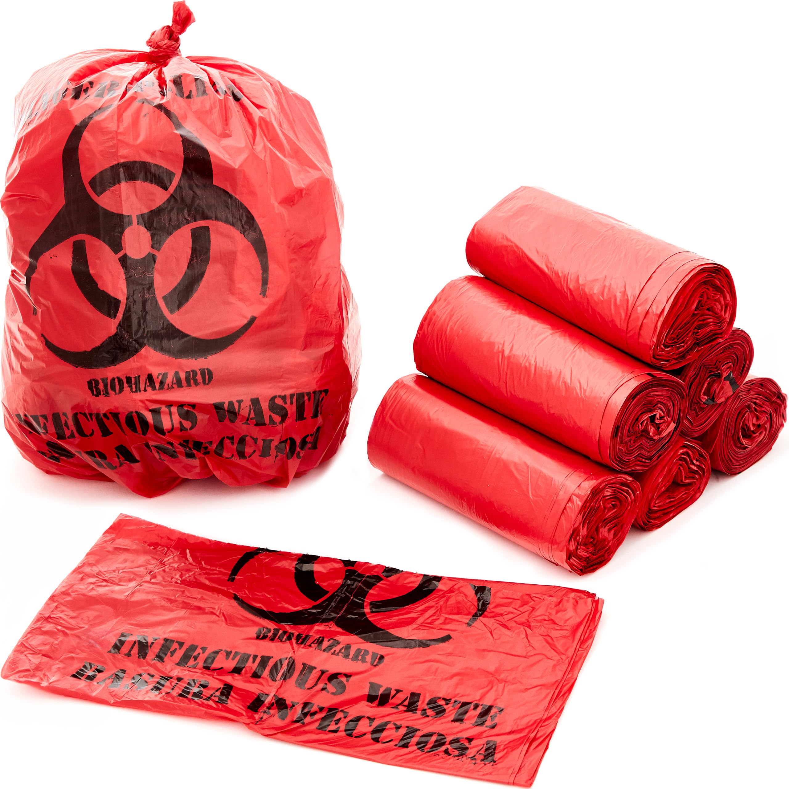 Photo 1 of Mop Mob No Leak, Hospital Grade Biohazard Waste Bags 150 Pk. 10 Gallon, 24" Red Trash Liner With Hazard Symbol For Infectious Waste Disposal