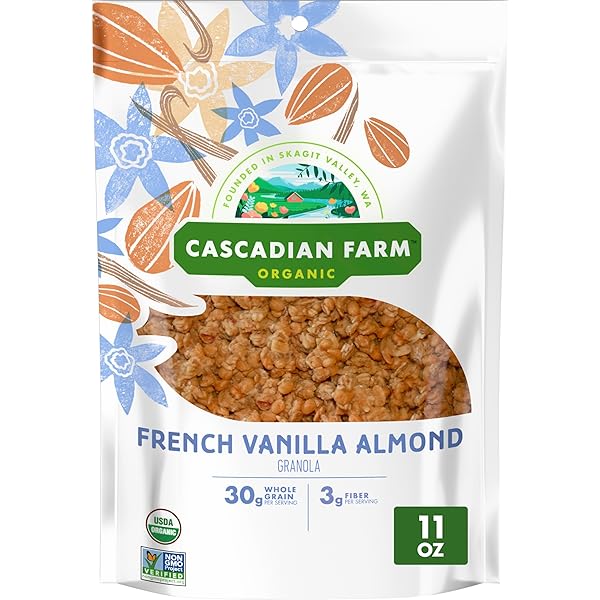 CASCADIAN FARM ORGANIC GRANOLA, FRENCH VANILLA ALMOND CEREAL, RESEALABLE POUCH, 11 OZ.