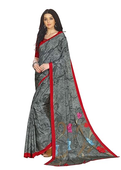 Womens Crepe Silk Printed Saree With Blouse