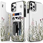 LETO for iPhone 13 Pro Case,Luxury Flip Folio Leather Wallet Cover with Fashion Designs for Women,Built-in Card Slots Kickstand Protective Phone Shell 6.1" Purple Flower Leaves