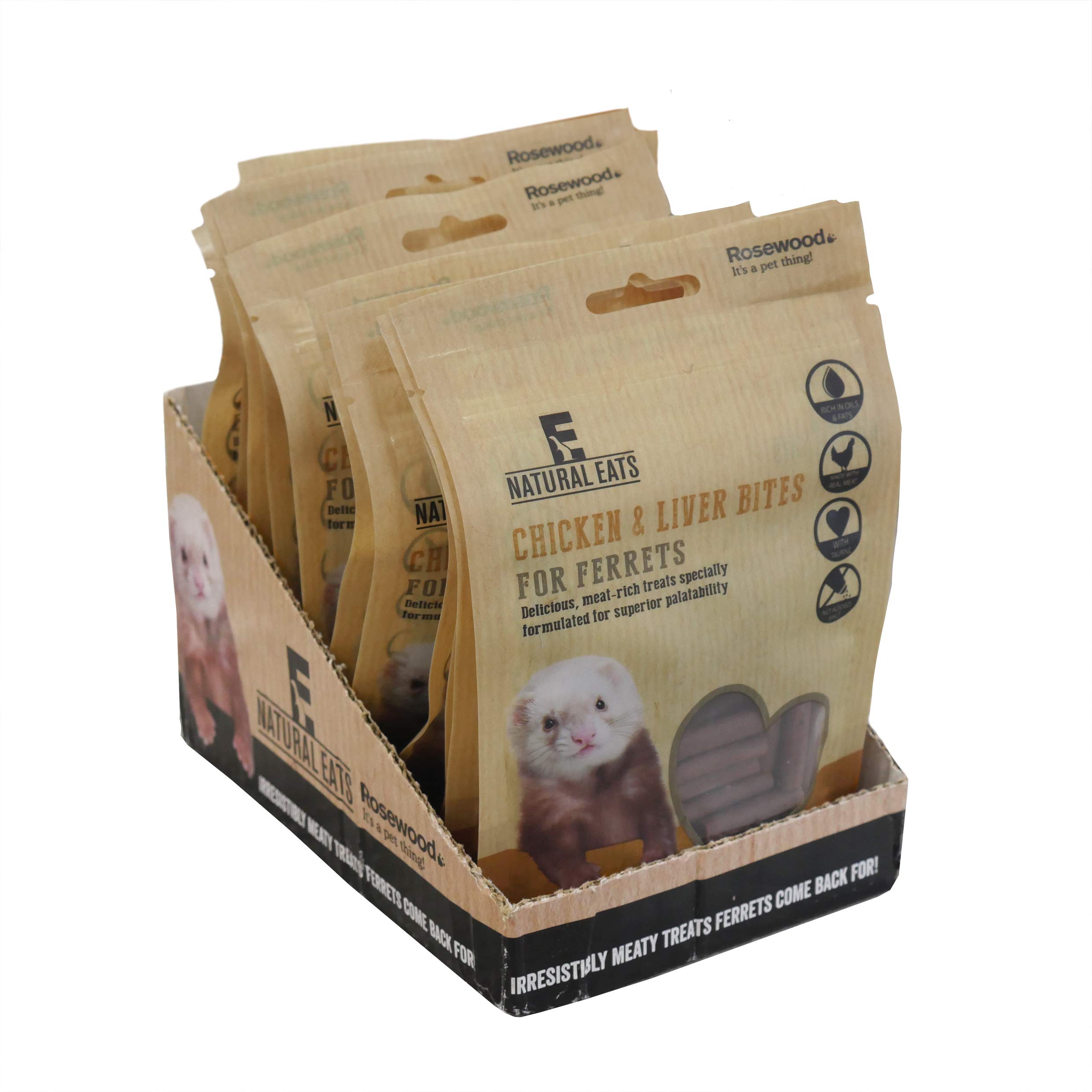 Rosewood Natural Eats Chicken & Liver Ferret Bites – Natural Protein-Rich Ferret Treats – Healthy Ferret Snacks with Real Meat and Taurine, No Added Salt (Case of 12 x 50g Packs)