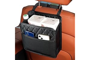 SHUIYVMING Car Back Seat Organizer, Premium PU Leather Hanging Foldable Storage Bag with Adjustable Strap, Multipurpose Water