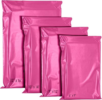 YUNJU 60 Mixed Mailing Self-Seal Bags 6x9 to 12x16 Pink Mixed Sizes