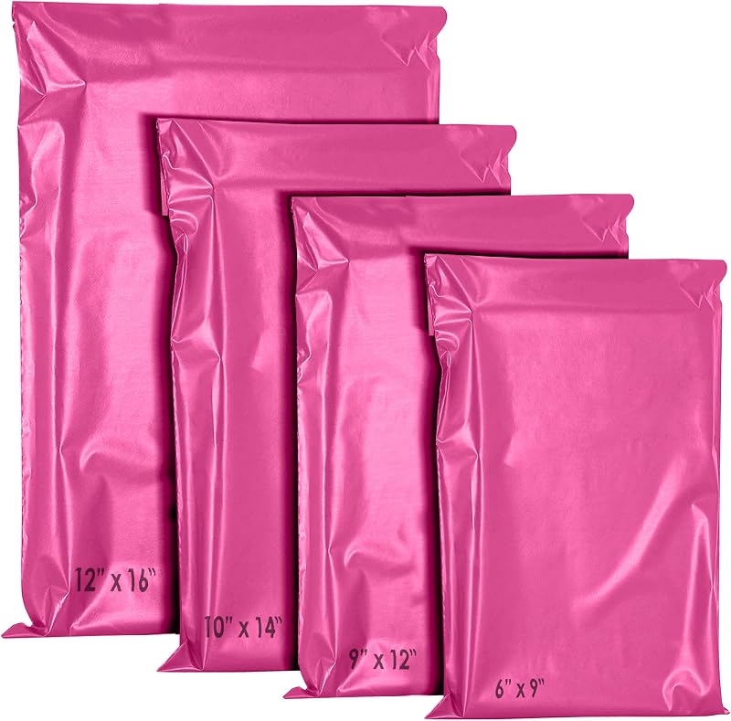 YUNJU 60 Mixed Mailing Self-Seal Bags 6x9 to 12x16 Pink Mixed Sizes