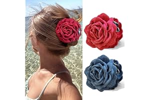 JANFUN Rose Flower Claws Clips for Women 2Pack Large Hawaiian Rose Hair Clips Floral Hair Clips for Women Girls Thin Hair Blooming Rose Claws Clips Non Slip Strong Hold for Thick Hair 2 Colors