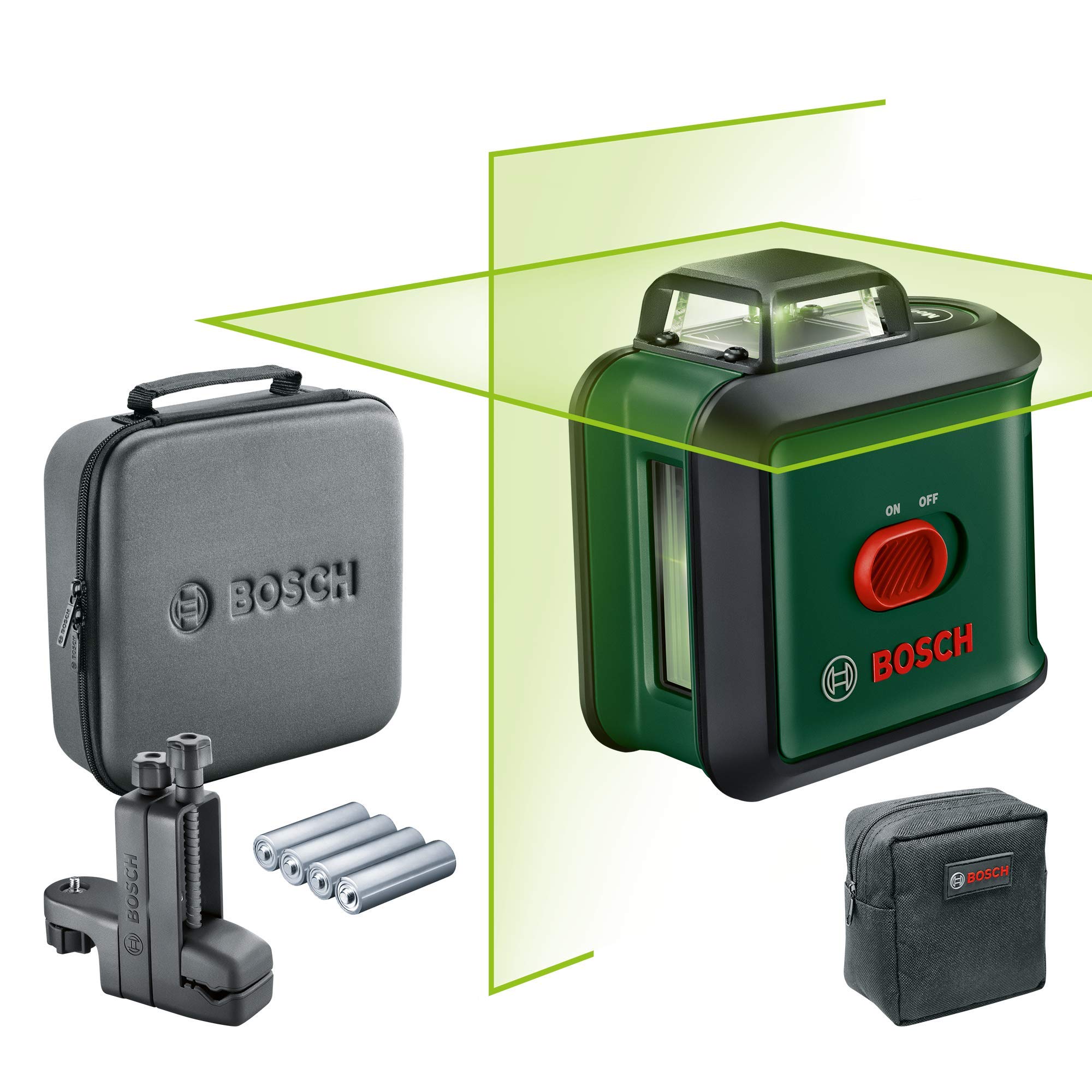 Bosch Cross line Laser UniversalLevel 360 with Universal clamp MM 3 (Vertical + Horizontal Laser Lines incl. 360° for Alignment Throughout the Entire Room)