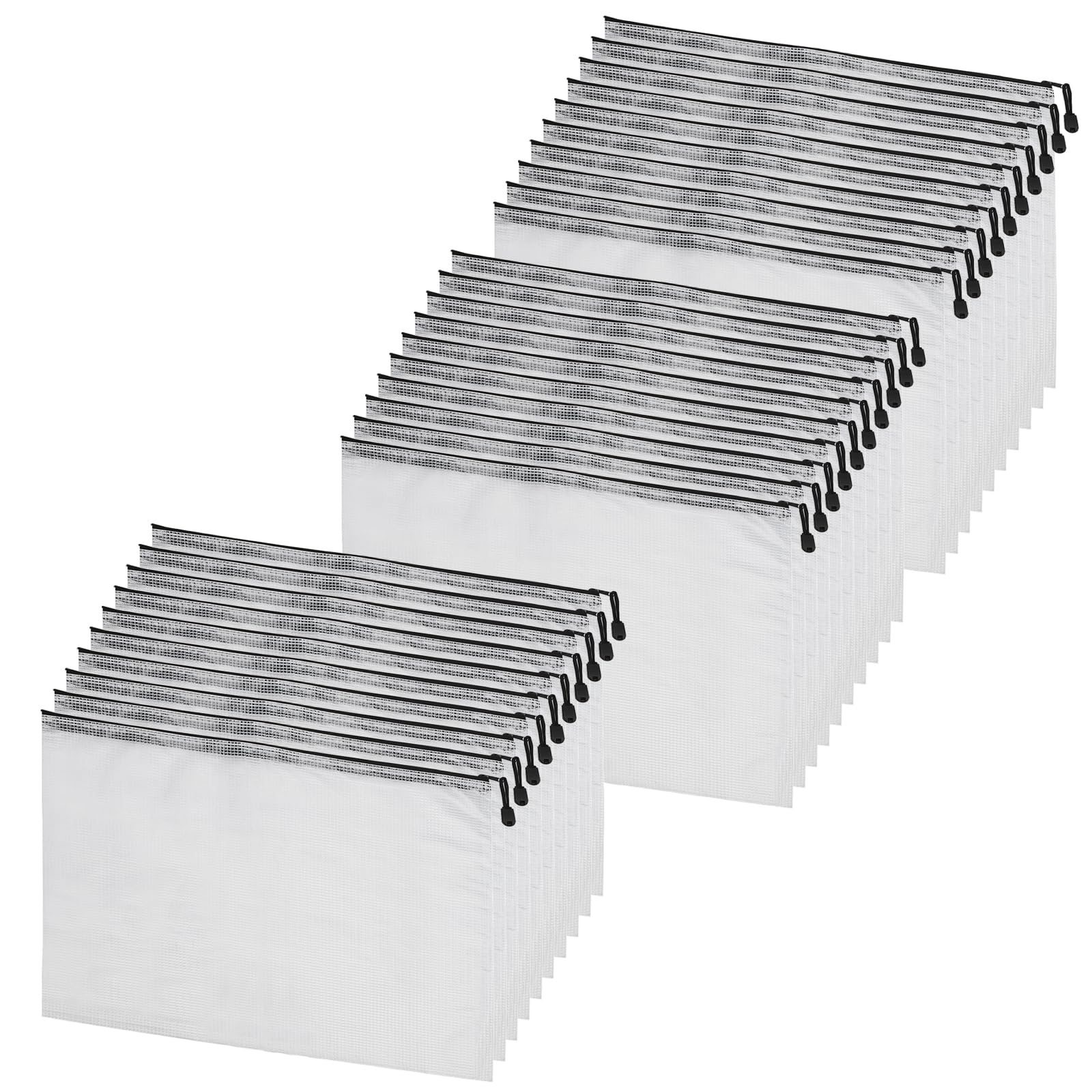 ZEONHAK 30 PCS A3 Zip Wallet, Plastic Mesh Bags, Document Folder Zipper Bags for Office Supplies, Home