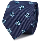 MENDEPOT Microfiber Jacquard Sea Turtle Pattern Necktie Blue Tortoise Animal tie