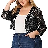 Agnes Orinda Plus Size Bolero Shrugs for Women Cardigans Lightweight 3/4 Sleeve Floral Lace Sheer Cardigan