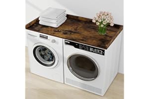 dooloric Washer Dryer Countertop, Laundry Wood Shelf Topper with Edge, 27.6" Depth x 54" Width Cover Guard Organizer for Washer and Dryer Top Laundry Counter Storage Organization Brown