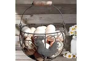LINCOUNTRY Wire Chicken Egg Basket for Gathering Fresh Eggs,Round Metal Egg Collecting Basket with Handle for Farmhouse Count