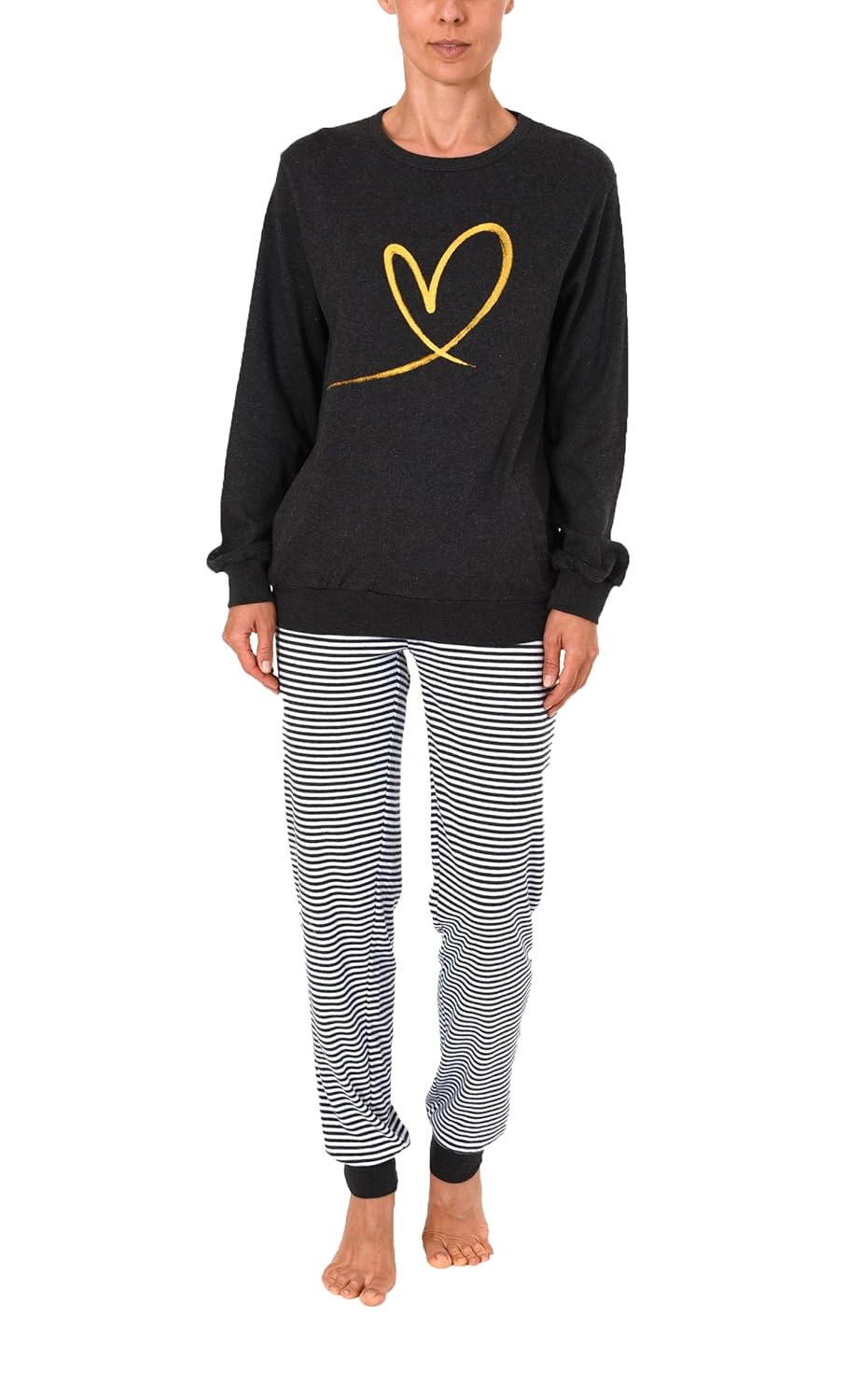 Normann Damen Nachthemd Langarm Mit Herz-Motiv - Kuscheliger Interlock Für Kalte Nächte