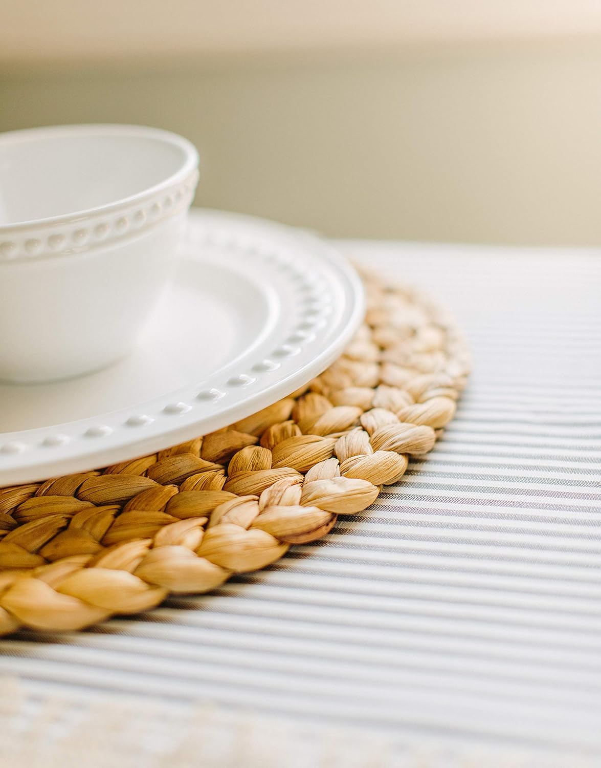 Benson Mills Water Hyacinth Braided Placemat Set of 4 (Natural, 15" Round): Home & Kitchen
