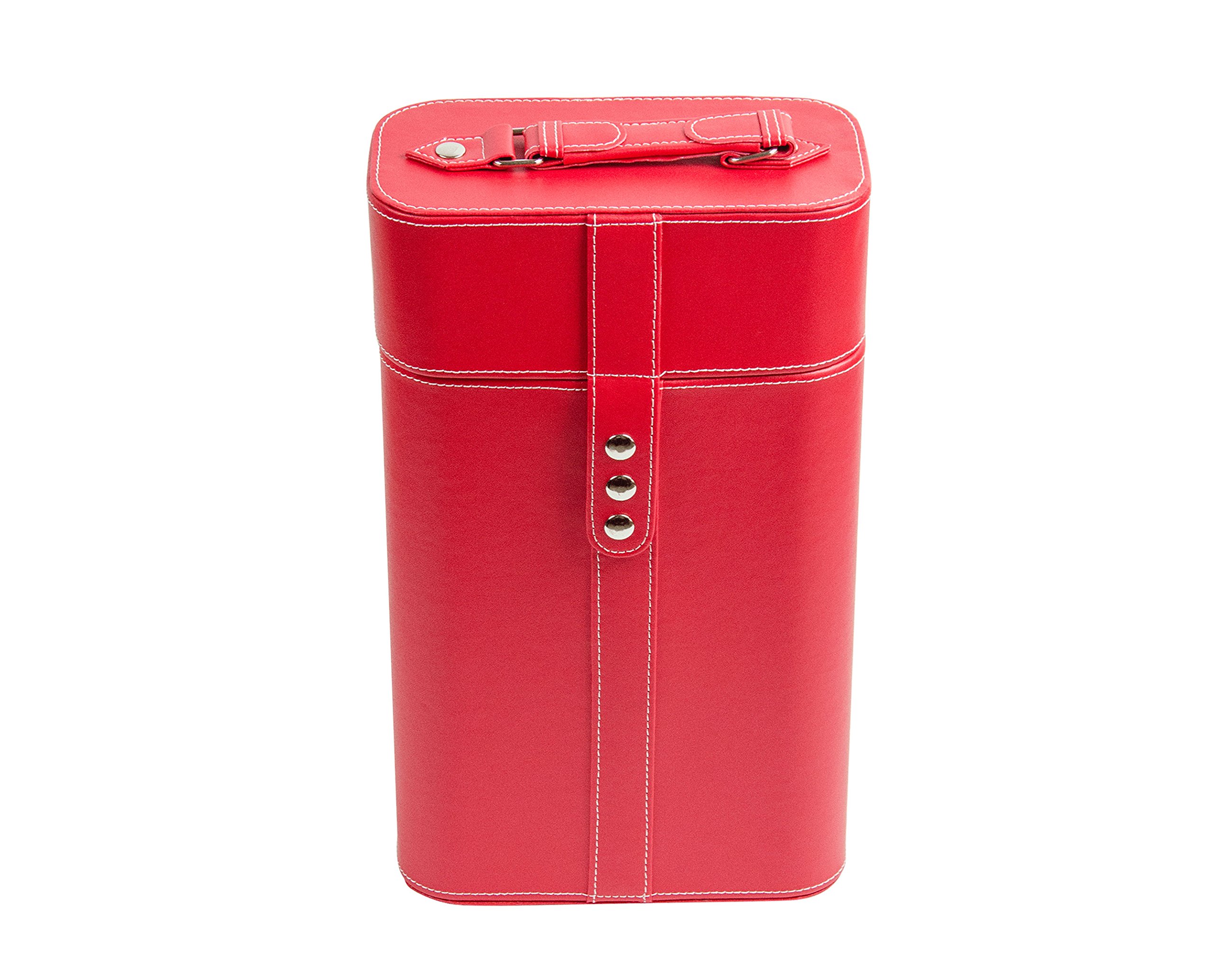 Emartbuy Premium PU Leather Wine Carrier Double Wine Bottle Holder Wine Bottle Bag - Red