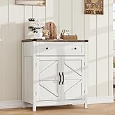 ChooChoo Kitchen Storage Cabinet, Coffee Bar Cabinet, Farmhouse Buffet Sideboard with Drawer for Kitchen, Living Room, White