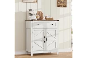 ChooChoo Kitchen Storage Cabinet, Coffee Bar Cabinet, Farmhouse Buffet Sideboard with Drawer for Kitchen, Living Room, White