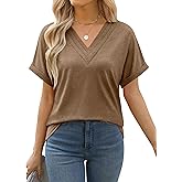 Cakrisyal Womens Summer Tops Short Sleeve V Neck Casual Tee T-Shirt