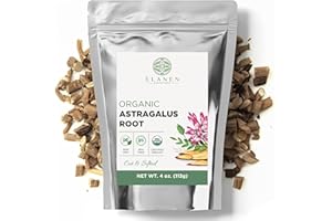 Elanen Naturals Organic Astragalus Root 4 oz. (113g), USDA Certified Organic Astragalus Membranaceus Dried Root Tea, Huang Qi, Cut & Sifted