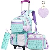 Meetbelify Rolling Backpack with Wheels - Cute Carry On Backpack with Lunch Box Pencil Case for Elementary Student to Teen Girls - 8-10 Years