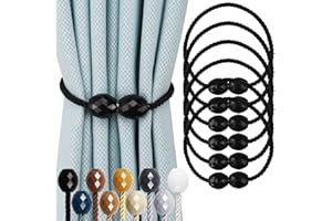 Hangtty 6 Pack Strong Magnetic Curtain Tiebacks Rope Decorative Curtain Tie Backs Magnetic Curtain Holders for Drapes Window Treatment Holdbacks, Black
