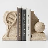 Weighted Natural Sandstone Bookends, Tennis Racket &amp; Ball Design Book Stoppers, Anti-Slip Solid Book Supports for Shelf Desk Study Office, Decorative Sports Ornament &amp; Gift