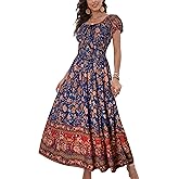 OSTOO Women's 2026 Summer Short Sleeves Boho Floral Print Tiered Casual Flowy Long Maxi Dress