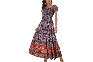 OSTOO Women's 2024 Summer Short Sleeves Boho Floral Print Tiered Casual Flowy Long Maxi Dress