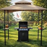 Kozyard Andra 8' x 5' BBQ Grill Gazebo Canopy Tent, Vented Soft Top Roof | Steel Frame with Side Shelves &amp; Utensil Hooks, 4 Magnetic Detachable LED Lights, Outdoor Grill Shelter