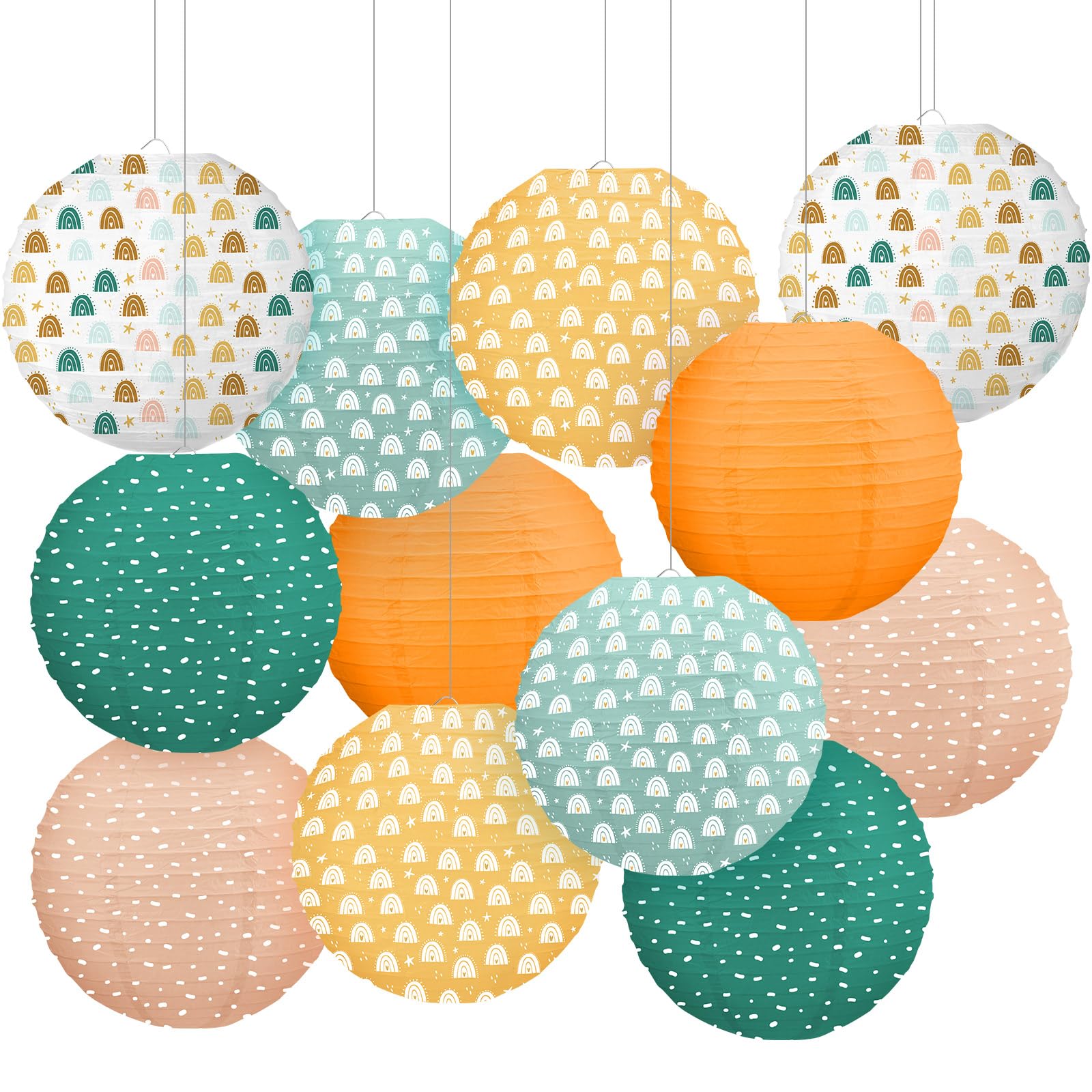 Photo 1 of Retisee 12 Pcs Boho Paper Lanterns 10'' Boho Classroom Decor Rainbow Round Paper Lanterns Hanging Ceiling Decorations for Classroom School Preschool Kindergarten Office Birthday Home Party Decor