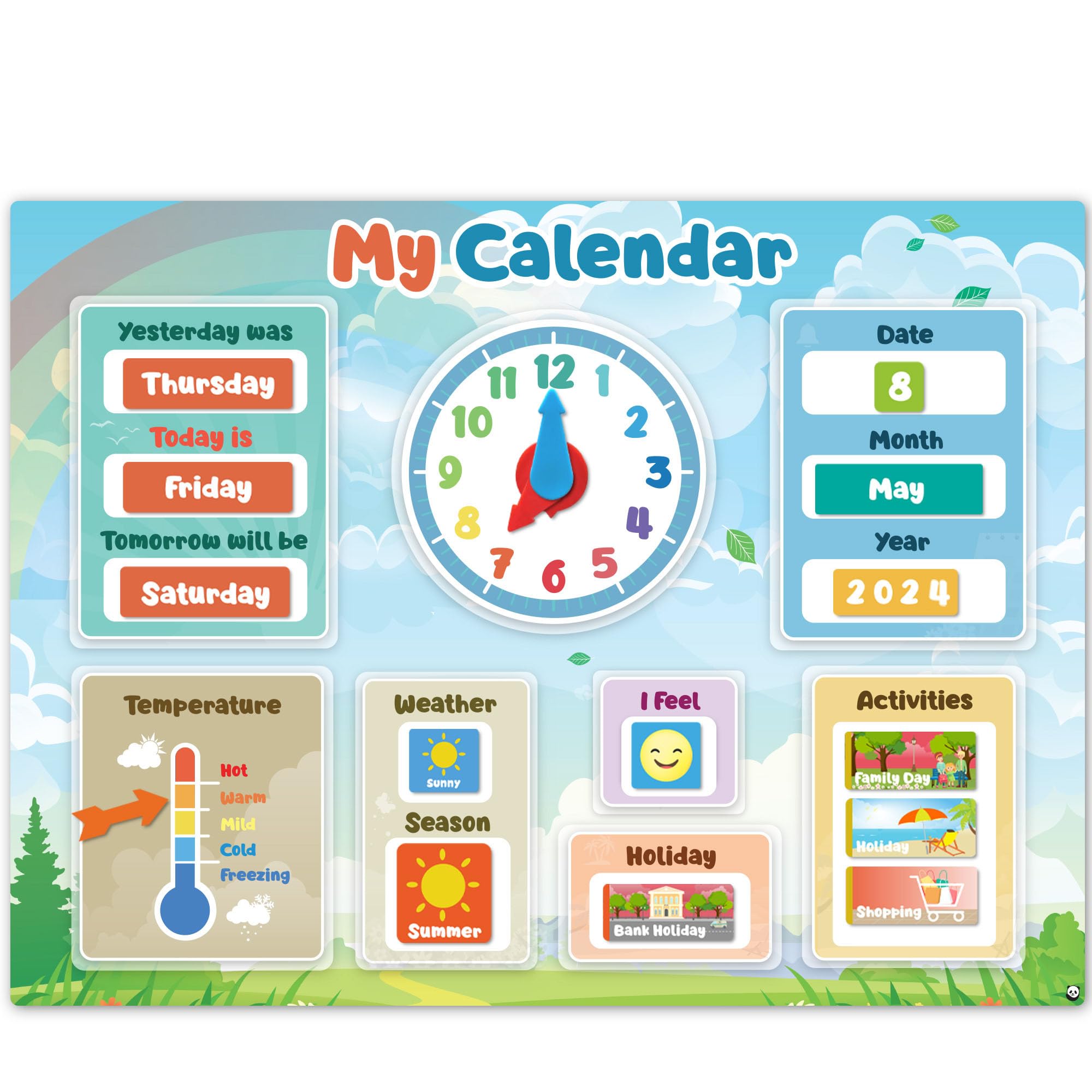 My First Calendar by SmartPanda – Kids Magnetic Educational Toy – For Toddlers, Boys and Girls – Learning Clock, Weather Station and Emotions – Wall or Fridge