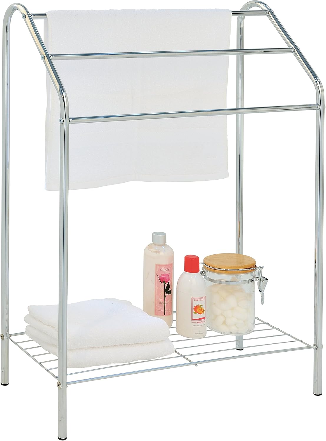 MyGift Freestanding 3 Tier Metal Towel Rack, Chrome Bathroom Towel Bar, Silver-Tone: Home & Kitchen
