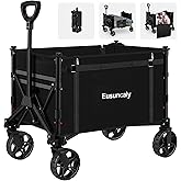 Eusuncaly Collapsible Wagon with Wheels, Wagons Carts Foldable, Heavy Duty Folding Utility Cart for Grocery, Camping, Shoppin