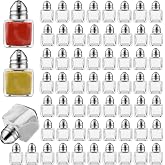 Mimorou 100 Pack Mini Salt and Pepper Shakers Bulk 0.5 Oz, Sliver | Small Cube Glass Spice Shaker Mini Shaker Container with Stainless Steel Lid for Wedding Restaurant Party Supplies