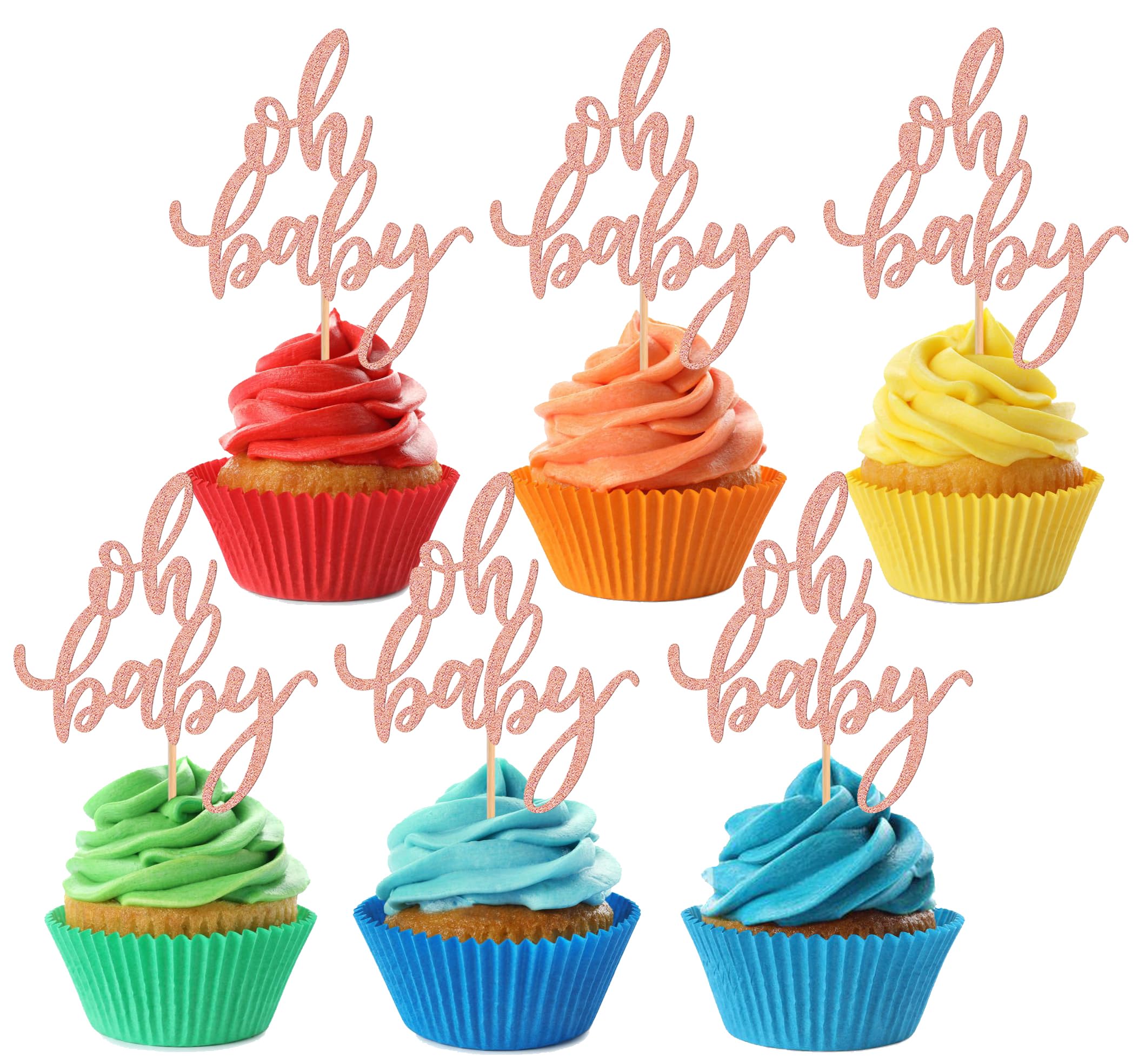 View 1 of 24Pack Oh Baby Cupcake Topper - Glitter Pink Baby Shower Cupcake Picks, Gender Reveal Cupcake Decorations Supplies (Pink)