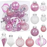 MoonXmas Christmas Ball Ornaments Set, 34PCS Clear Plastic Shatterproof Christmas Ornaments for Xmas Tree Hanging Decorations, for Indoor Home Valentine's Day Thanksgiving Party Decor - Pink/White.
