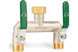 ATAOSGR Garden Hose Splitter, 2 Way Heavy Duty Hose Adapter, Extra Long Handles High Flow Outdoor Faucet Splitter,with Independent Shutoff Valves,3/4" GHT Thread，For Home Garden Outdoor