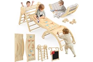 ACENOVA Pikler Triangle Set with Cushion, 8 In 1 Foldable Montessori Toddlers Climbing Toys Set, Pikler Climbing Toys Play Set for Toddlers with Ramp, Arch, Ladder And Cushion, Indoor Playground for Toddlers