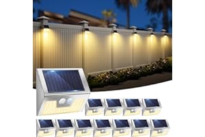 vighep 12 Pack Solar Lights Outdoor Motion Sensor, Waterproof Fence Lights 3 Lighting Mode, Warm White LED Outside Lights Wireless for Fence Wall Yard Steps Stairs Garden - Stainless Steel
