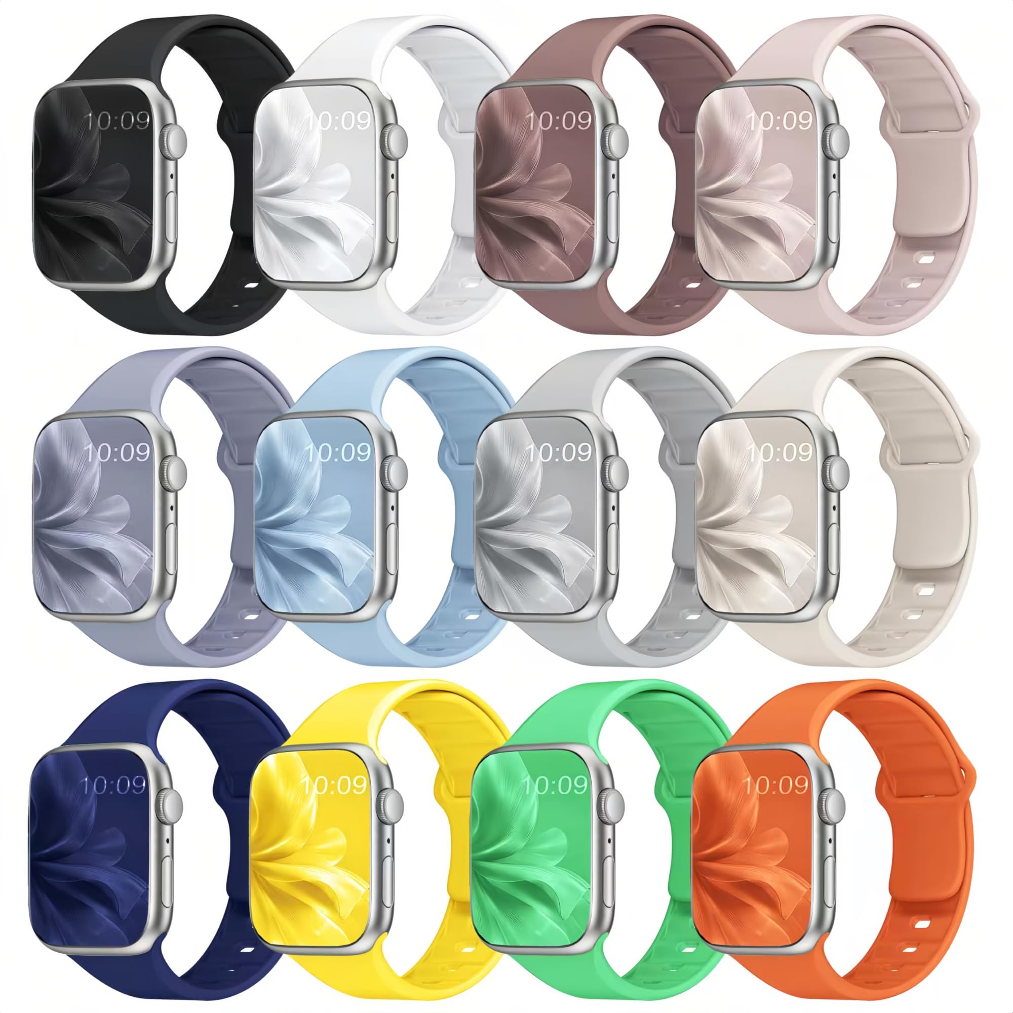 12 Pack Sport Bands Compatible with Apple Watch Band 38mm 40mm 41mm 42mm 44mm 45mm 46mm 49mm for Women Men,Soft Wristband Silicone Strap for iWatch Bands Series 11 10 9 8 7 6 5 4 3 2 1 Ultra SE