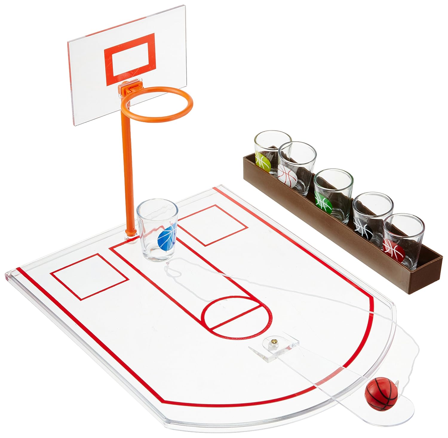 6 Shot Glasses and Game Board Game Night Basket Ball 1.5 Oz