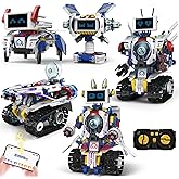 HPROMOT 5-in-1 STEM Robot Building Kit for Kids Ages 6-16, Remote & App Controlled, Rechargeable Engineering Learning DIY Coding Toy, Educational Building Blocks Gift for Girls & Boys (603 PCS)