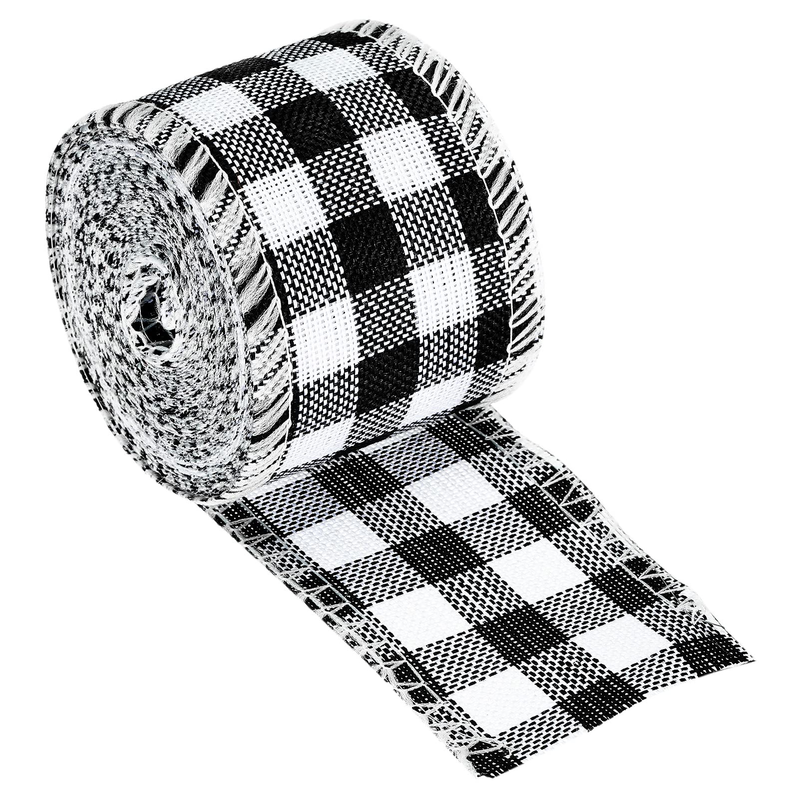 PATIKIL 2 Inch Wide 6.56 Yards Polyester Gingham Ribbon Wired Edge Ribbon, 1 Pack for Christmas Decoration Wrapping Black and White