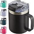 ALOUFEA 12oz Insulated Coffee Mug Cup with Handle, Stainless Steel Travel Coffee Mug with Flip Lid, Double Wall Vacuum Coffee Tumbler, Black