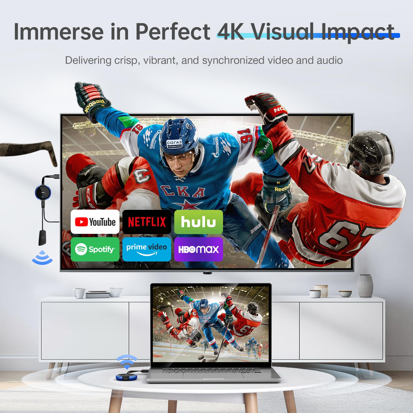 AIMIBO USB C Wireless Transmitter and HDMI Receiver 4K, 2.4/5G HDMI Wireless Extender 165FT/50M, Cast Video and Audio from Laptop, MacBook, Surface, i-Pad, i-Phone 15/16 to Monitor, Projector, HDTV