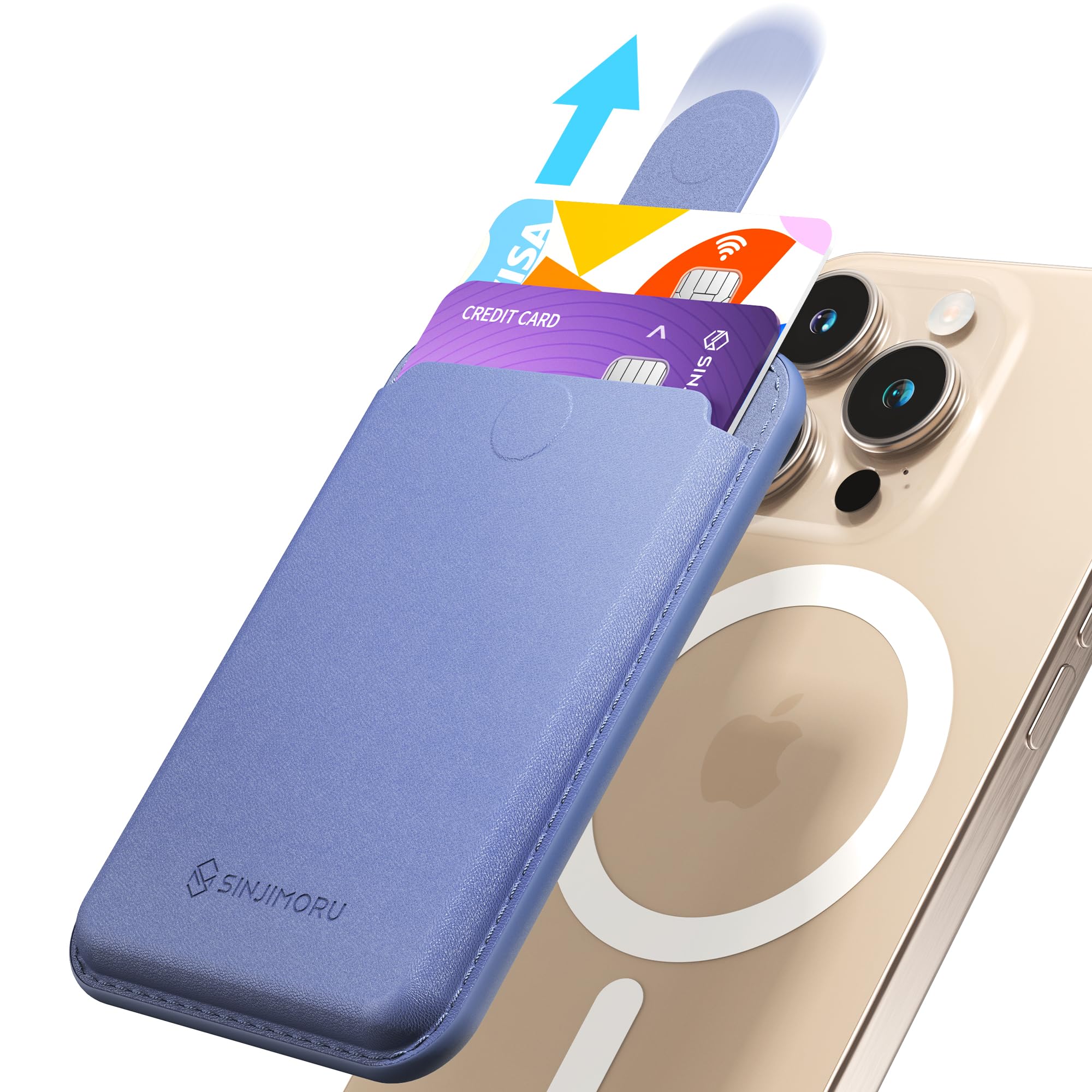 Sinjimoru Magnetic Card Holder for iPhone, Vegan Leather, Compatible with MagSafe, M-Pull Tab Wallet - Lavender