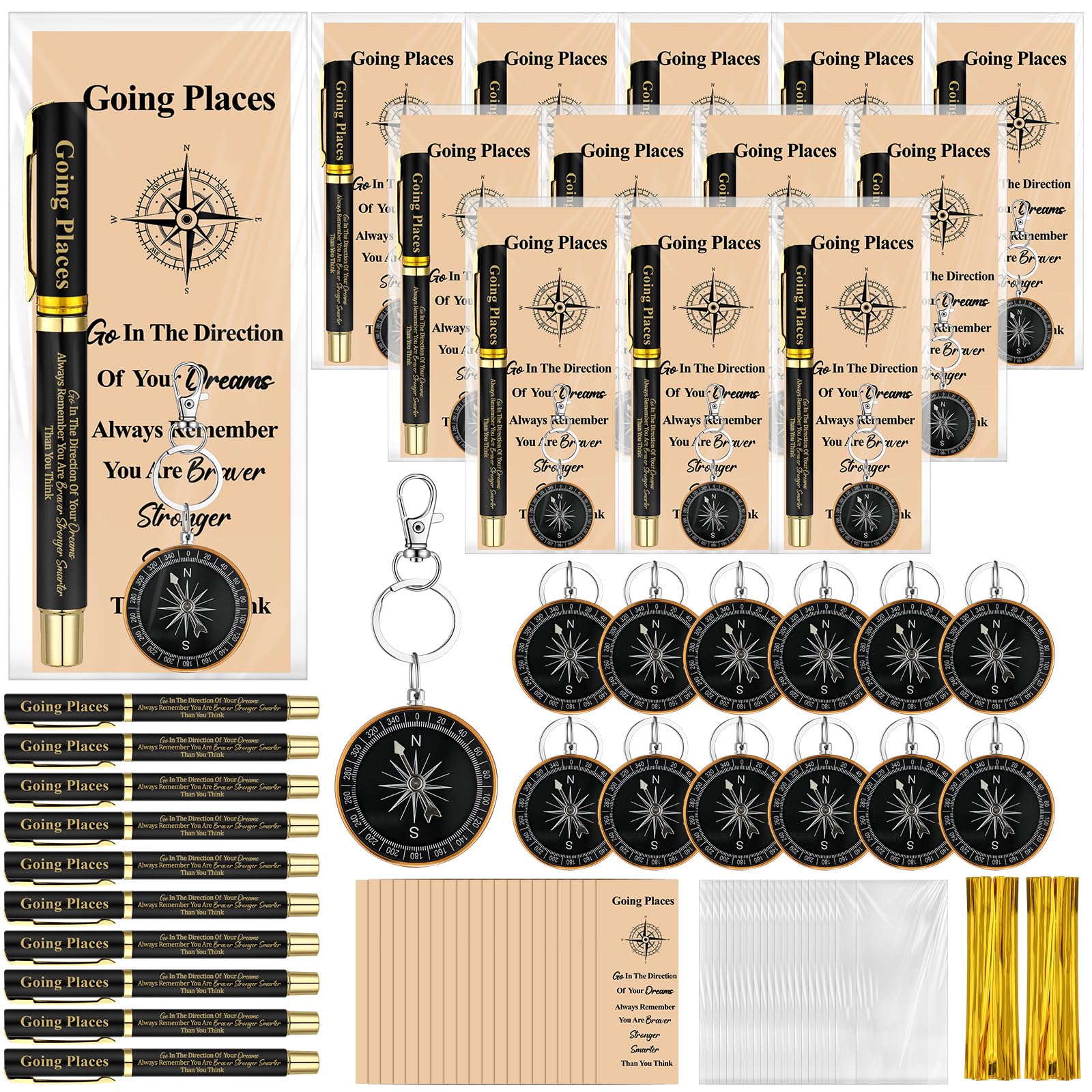 Photo 1 of Sayglossy 80 Pcs Compass Wedding Favors Set Compass Keychain Souvenir Present Nautical, Ballpoint Pen with Kraft Cards and OPP Bag for Guests Birthday Wedding Nautical Travel Party Souvenir Gift Favor